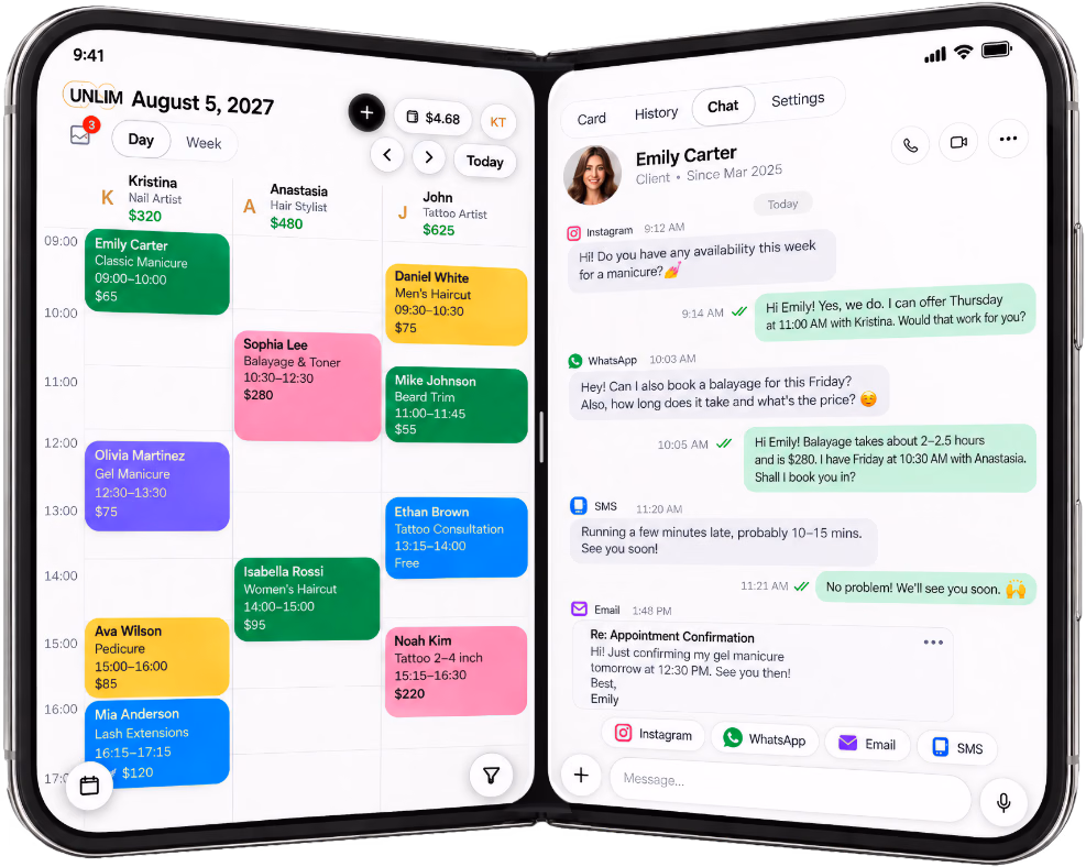 Calendar and client chat on one phone