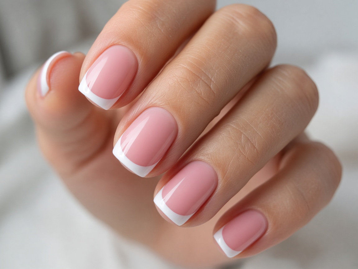 French manicure with a soft pink base